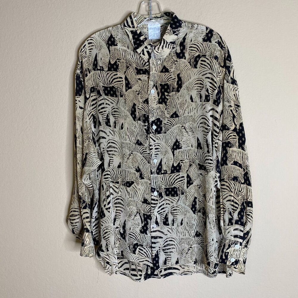 armand ventilo long sleeve silk blend blouse w/ zebra print
